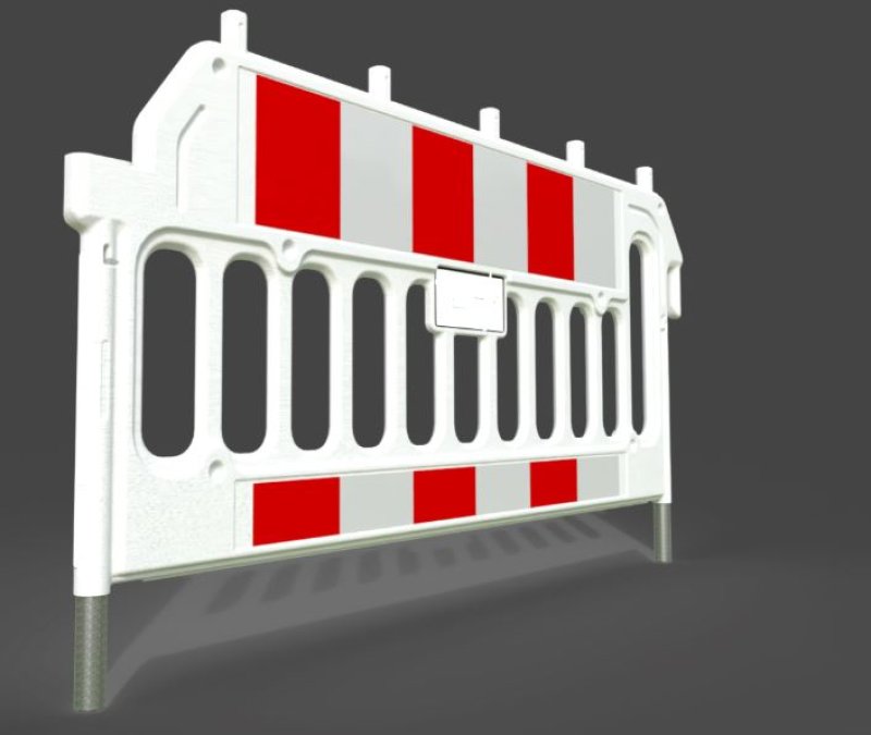 Werfbarrier kunststof HDPE (L 1930 x H 1060 mm WIT +/- 8 kg) met metalen voetjes en reflectie KL 1 (ex sokkels)
