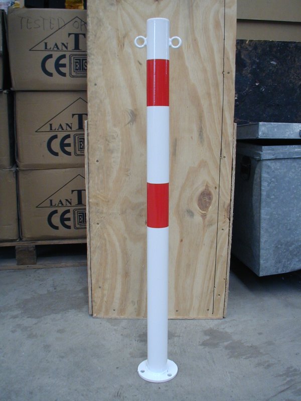 Paal geel/zwart Ø 60 mm met voetplaat L 1.000 mm - 2 kettingogen