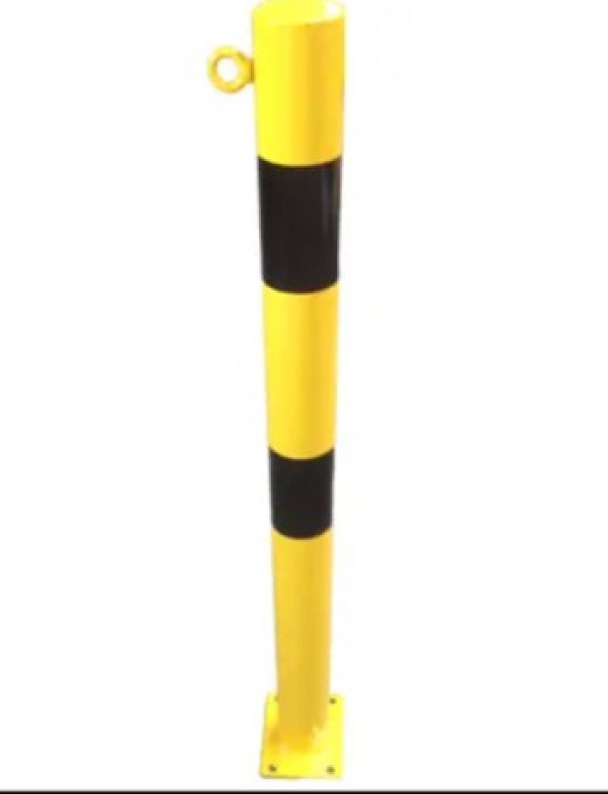 Stootpaal met voetplaat - geel/zwart - Ø89 x H 1000 mm bovengronds met 1 kettingoog